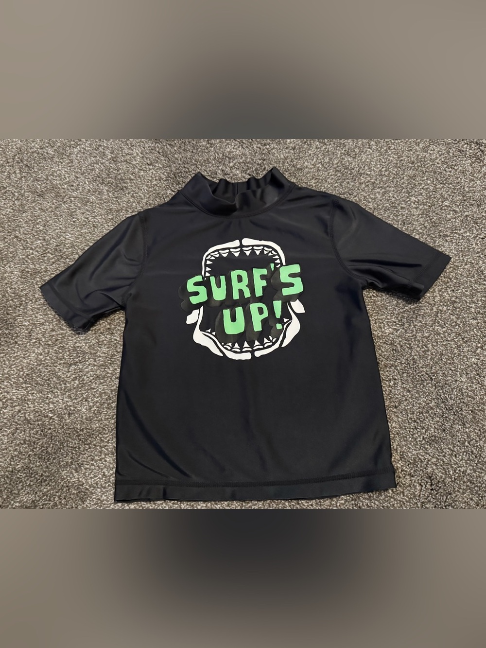 Oshkosh “Surf’s Up” Shark mouth Charcoal Gray swim shirt 3T Toddler Boy